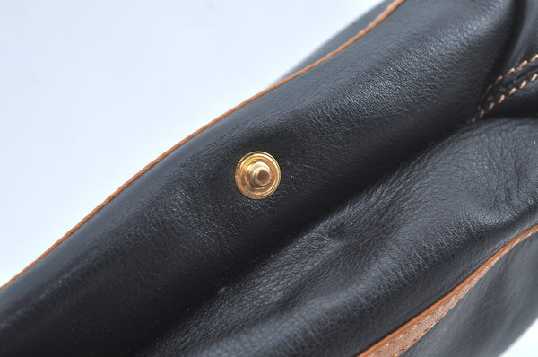 Authentic CELINE Clutch Hand Bag Purse Leather Black Brown L0506