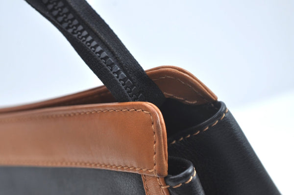 Authentic CELINE Clutch Hand Bag Purse Leather Black Brown L0506