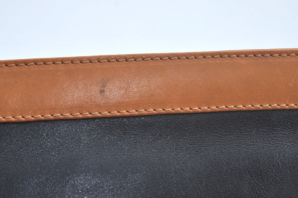 Authentic CELINE Clutch Hand Bag Purse Leather Black Brown L0506