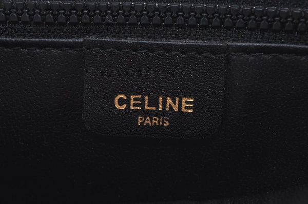 Authentic CELINE Clutch Hand Bag Purse Leather Black Brown L0506