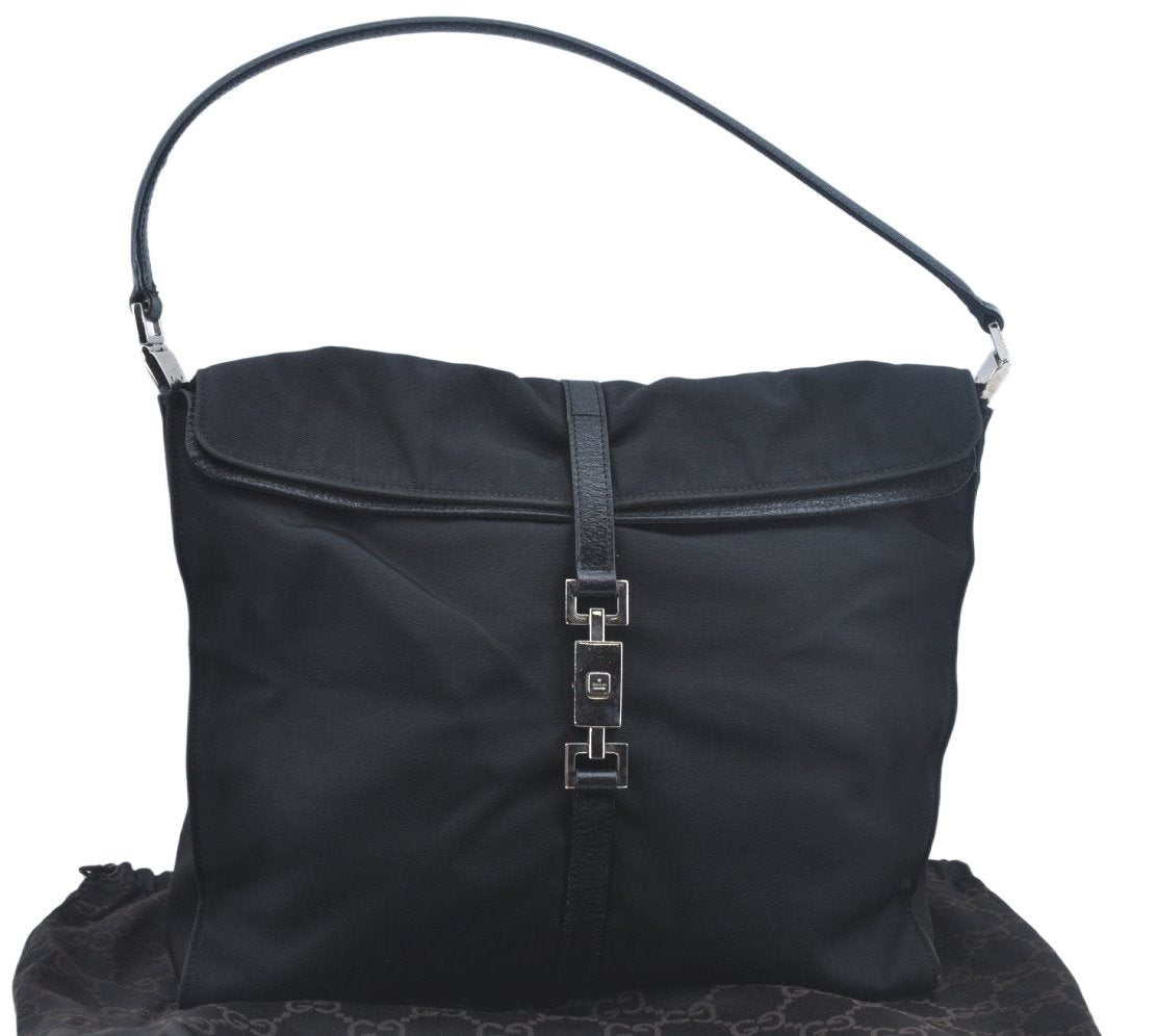 Authentic GUCCI Jackie Shoulder Hand Bag Nylon Leather 0013355 Black L0507