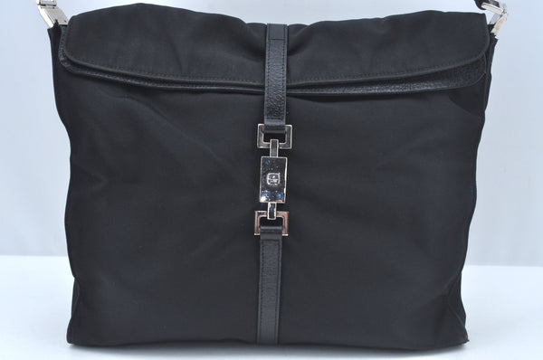 Authentic GUCCI Jackie Shoulder Hand Bag Nylon Leather 0013355 Black L0507