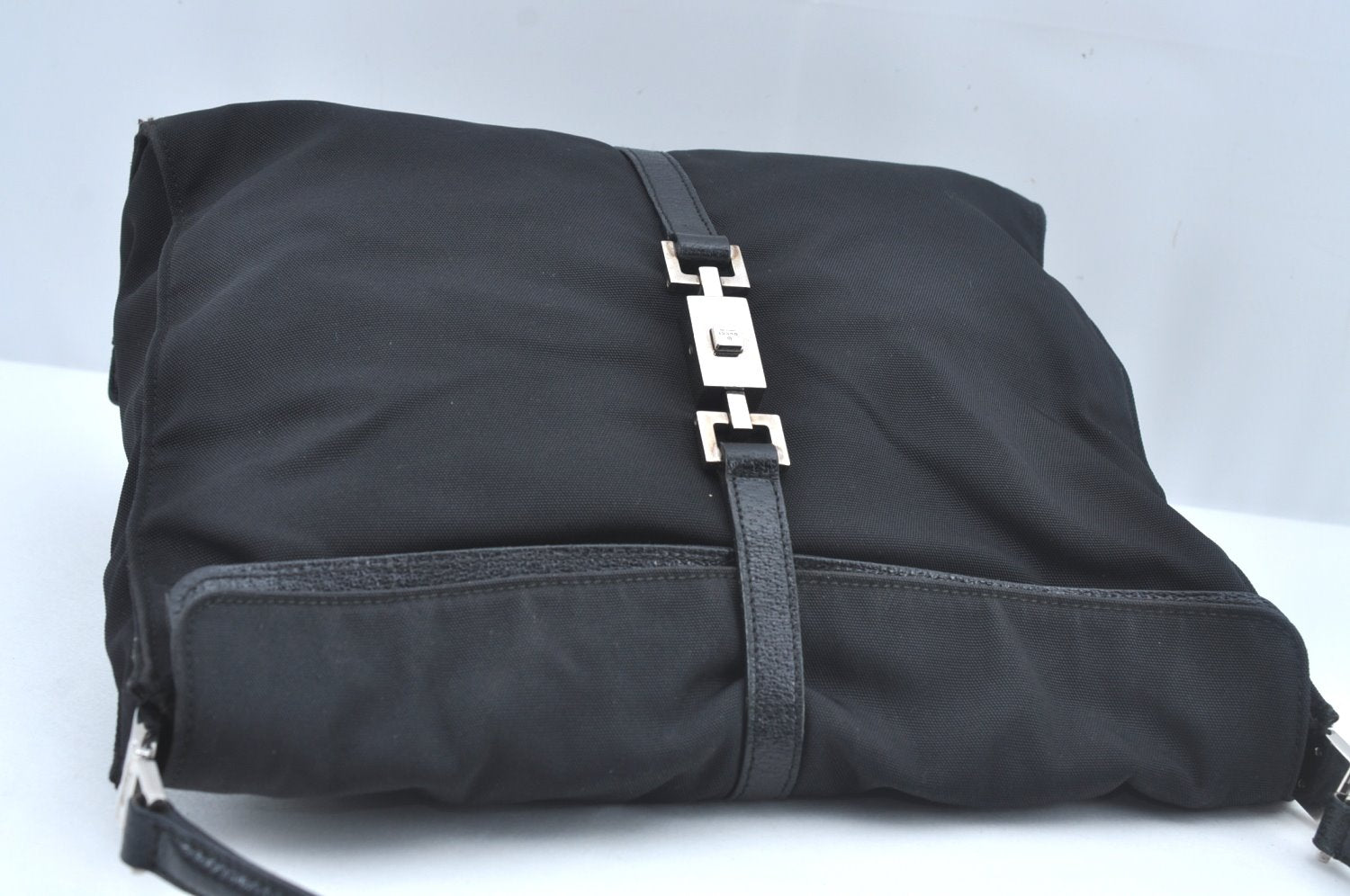 Authentic GUCCI Jackie Shoulder Hand Bag Nylon Leather 0013355 Black L0507