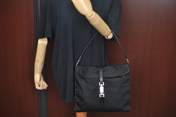 Authentic GUCCI Jackie Shoulder Hand Bag Nylon Leather 0013355 Black L0507