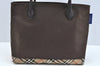 Authentic BURBERRY BLUE LABEL Check Shoulder Tote Bag Nylon Leather Brown L0524