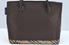 Authentic BURBERRY BLUE LABEL Check Shoulder Tote Bag Nylon Leather Brown L0524