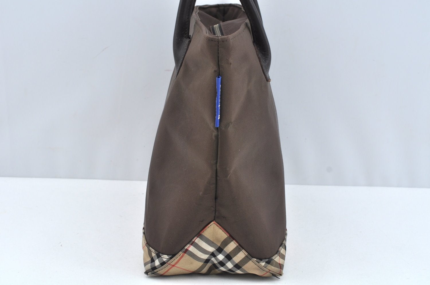 Authentic BURBERRY BLUE LABEL Check Shoulder Tote Bag Nylon Leather Brown L0524