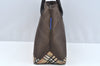 Authentic BURBERRY BLUE LABEL Check Shoulder Tote Bag Nylon Leather Brown L0524