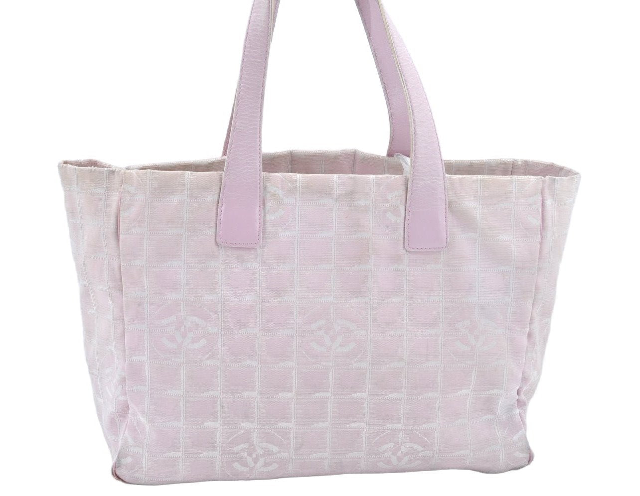 Authentic CHANEL New Travel Line Shoulder Tote Bag Nylon Leather Pink L0536