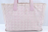 Authentic CHANEL New Travel Line Shoulder Tote Bag Nylon Leather Pink L0536