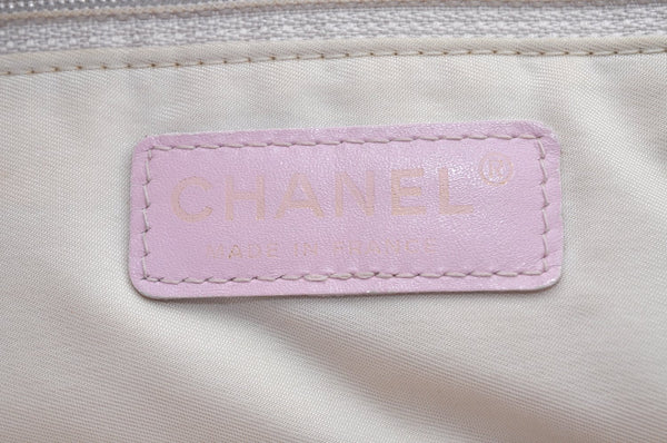 Authentic CHANEL New Travel Line Shoulder Tote Bag Nylon Leather Pink L0536