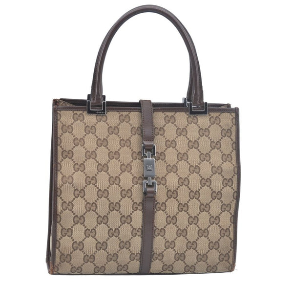 Authentic GUCCI Jackie Hand Bag GG Canvas Leather 0021065 Brown L0538