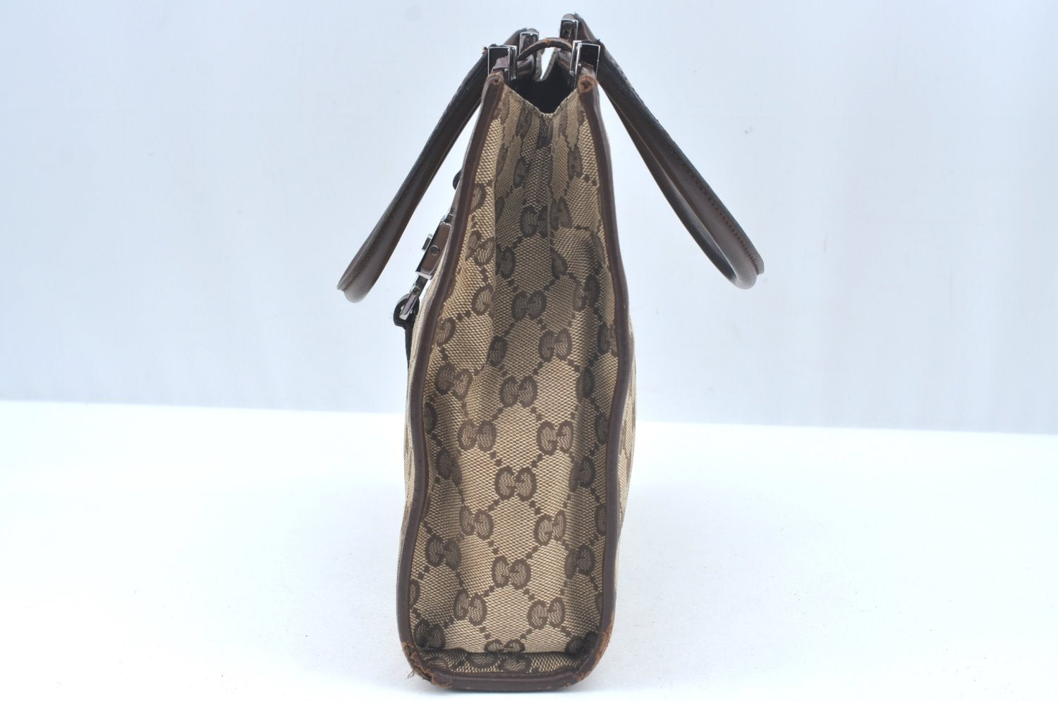 Authentic GUCCI Jackie Hand Bag GG Canvas Leather 0021065 Brown L0538