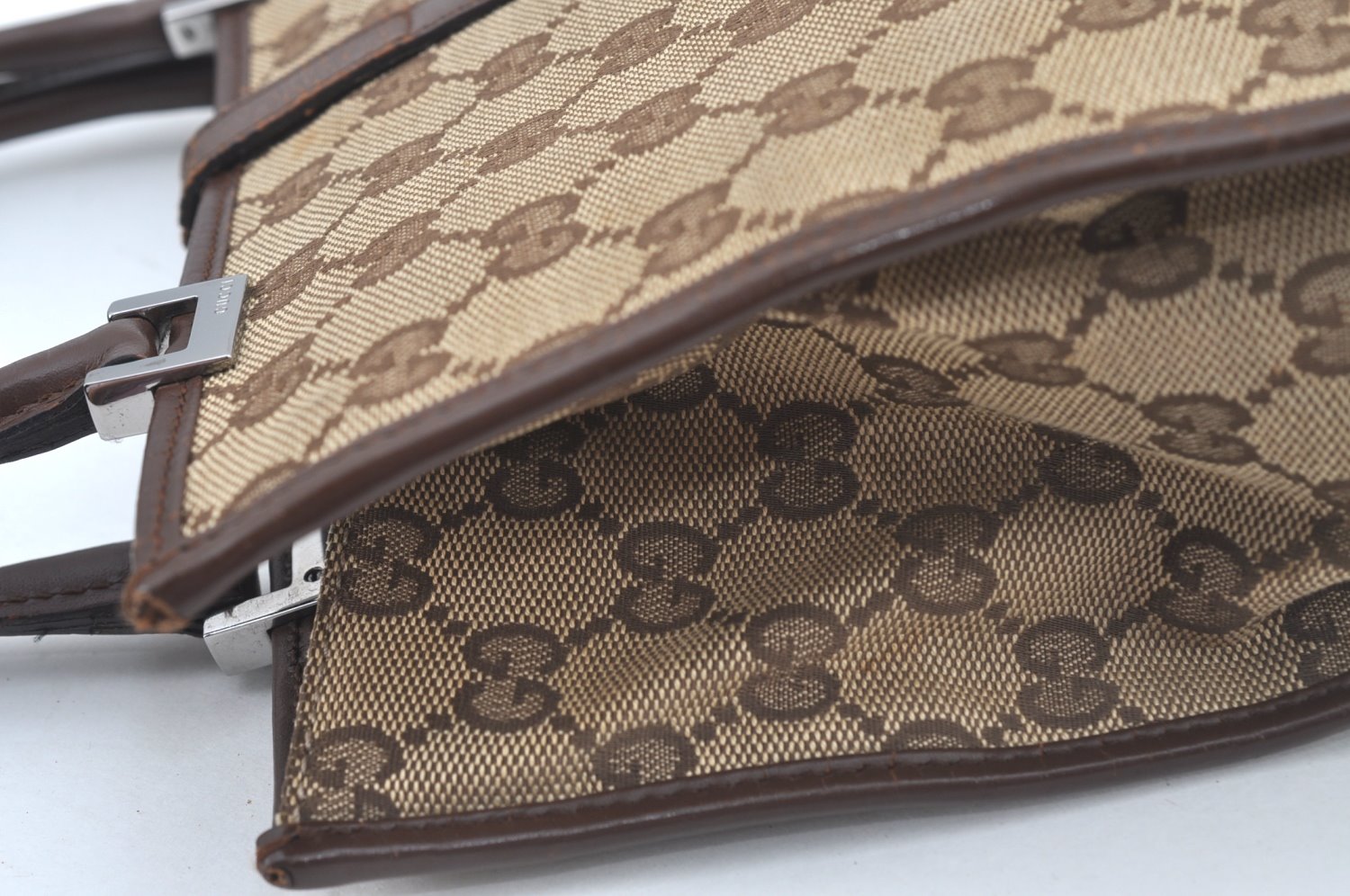 Authentic GUCCI Jackie Hand Bag GG Canvas Leather 0021065 Brown L0538