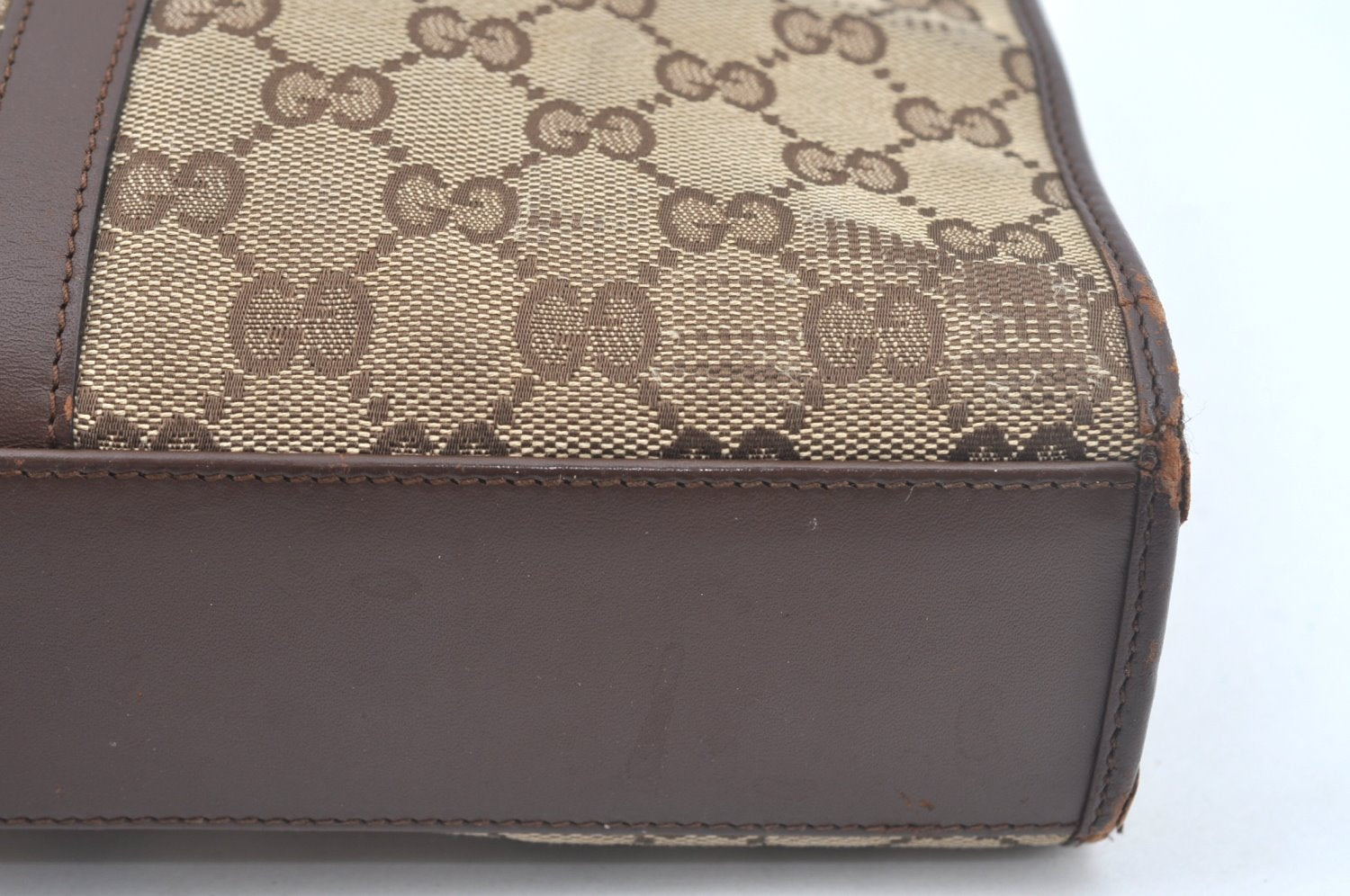 Authentic GUCCI Jackie Hand Bag GG Canvas Leather 0021065 Brown L0538