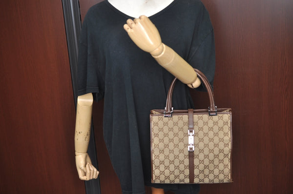 Authentic GUCCI Jackie Hand Bag GG Canvas Leather 0021065 Brown L0538