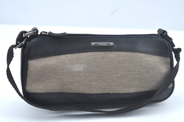 Authentic GUCCI Hand Bag Pouch Purse Canvas Leather Black L0541