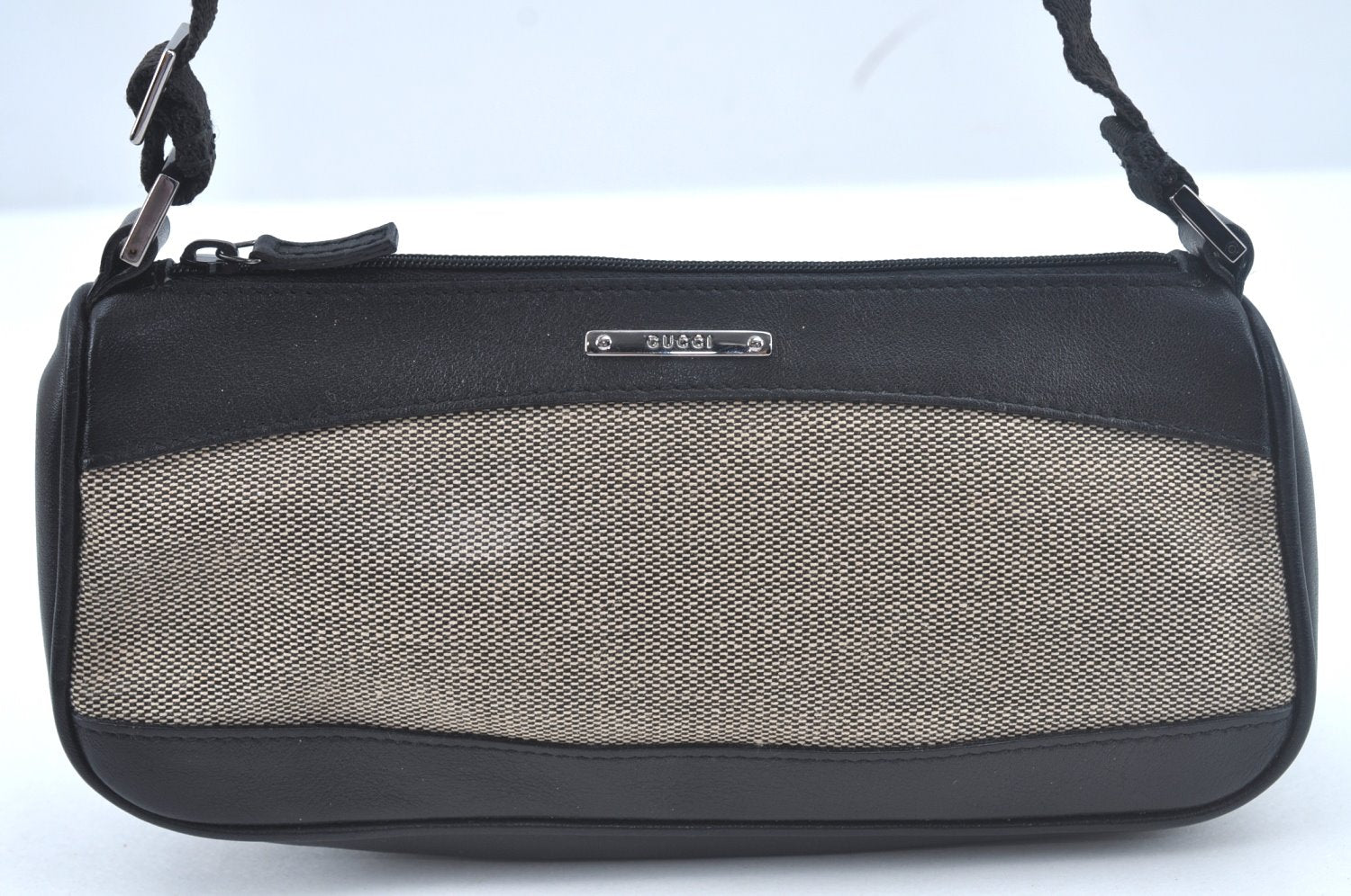 Authentic GUCCI Hand Bag Pouch Purse Canvas Leather Black L0541