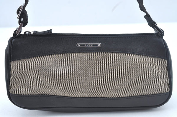 Authentic GUCCI Hand Bag Pouch Purse Canvas Leather Black L0541