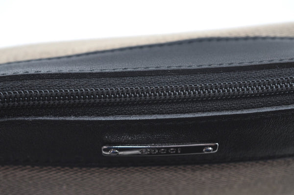 Authentic GUCCI Hand Bag Pouch Purse Canvas Leather Black L0541
