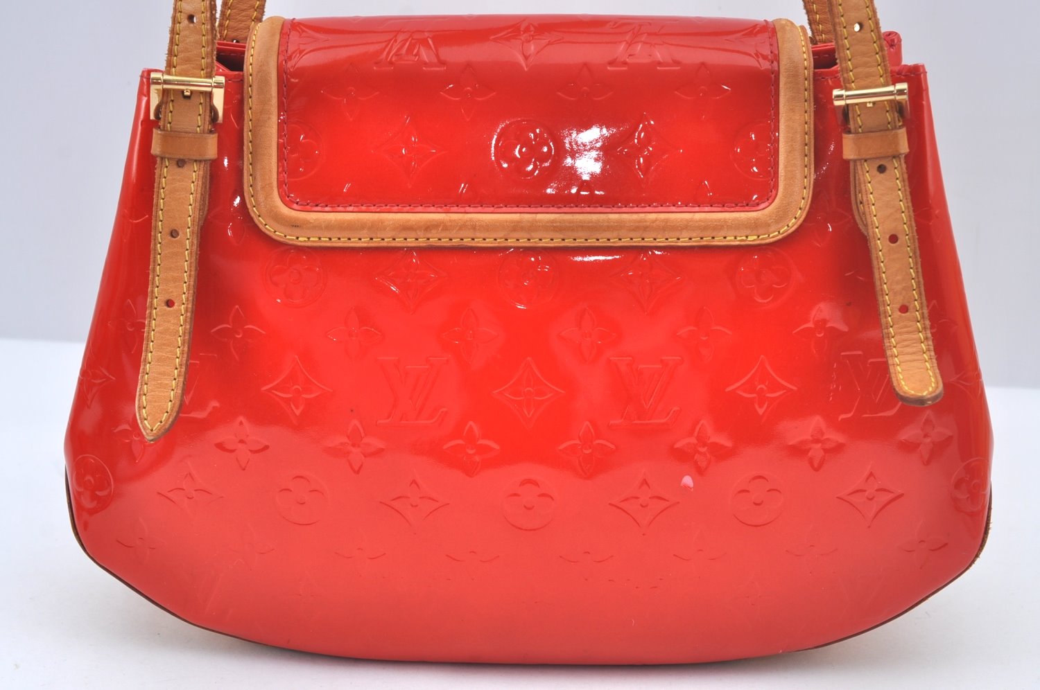 Authentic Louis Vuitton Vernis Biscayne Bay GM Shoulder Bag Red M91287 LV L0545