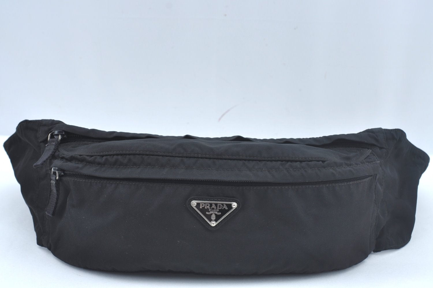 Authentic PRADA Nylon Tessuto Waist Body Bag Purse Black L0551