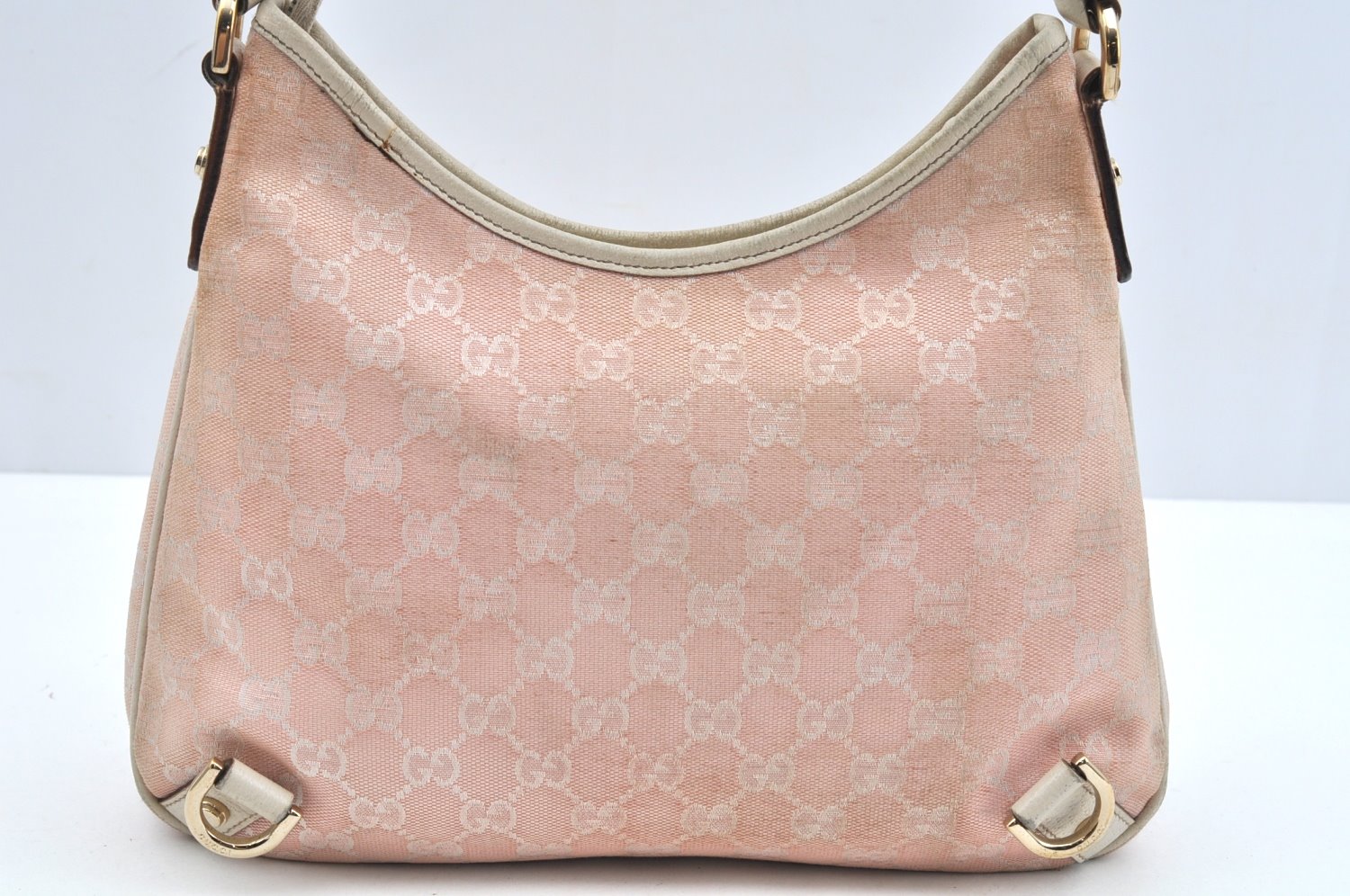Authentic GUCCI Abbey Shoulder Hand Bag Purse GG Canvas Leather Pink L0553