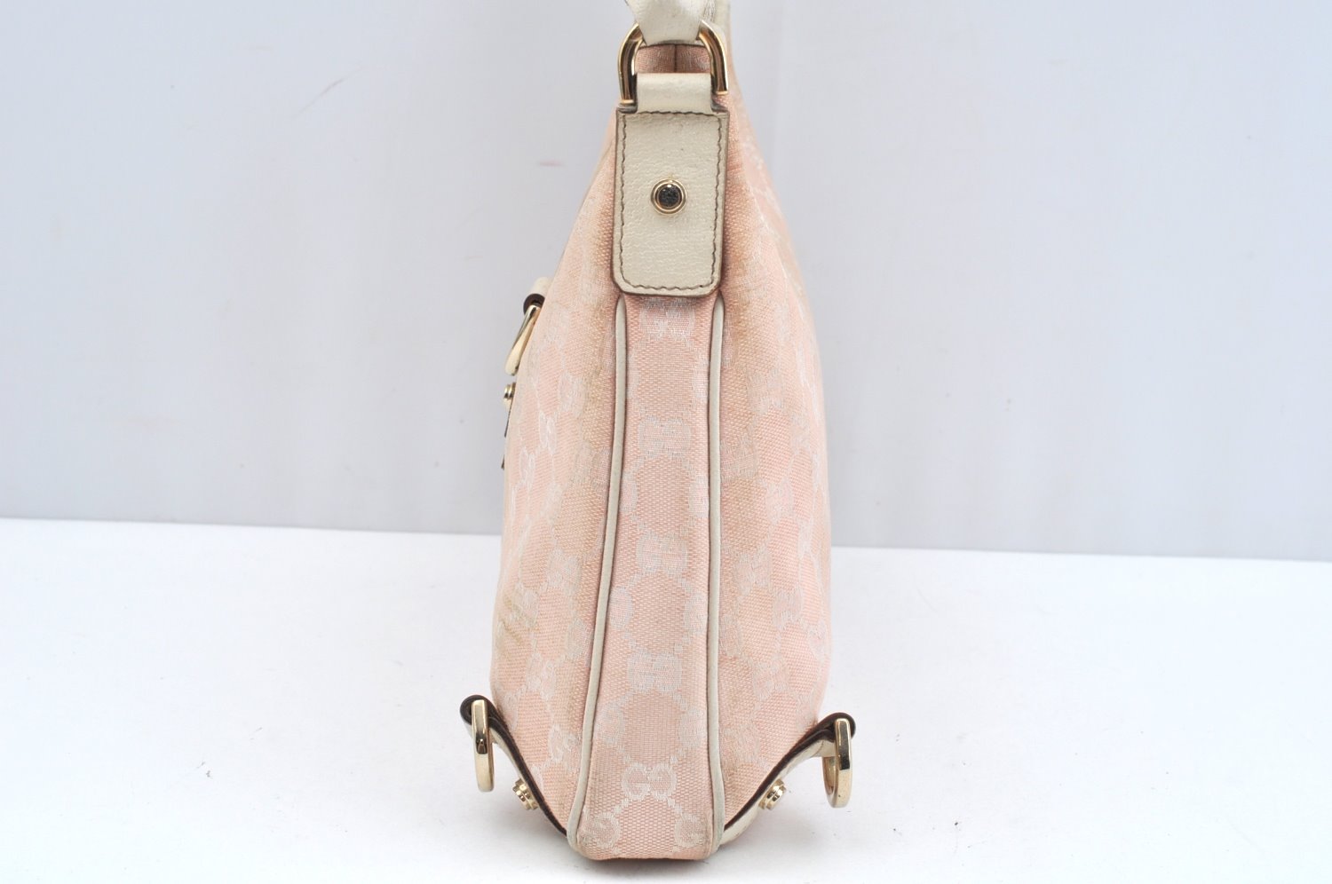 Authentic GUCCI Abbey Shoulder Hand Bag Purse GG Canvas Leather Pink L0553