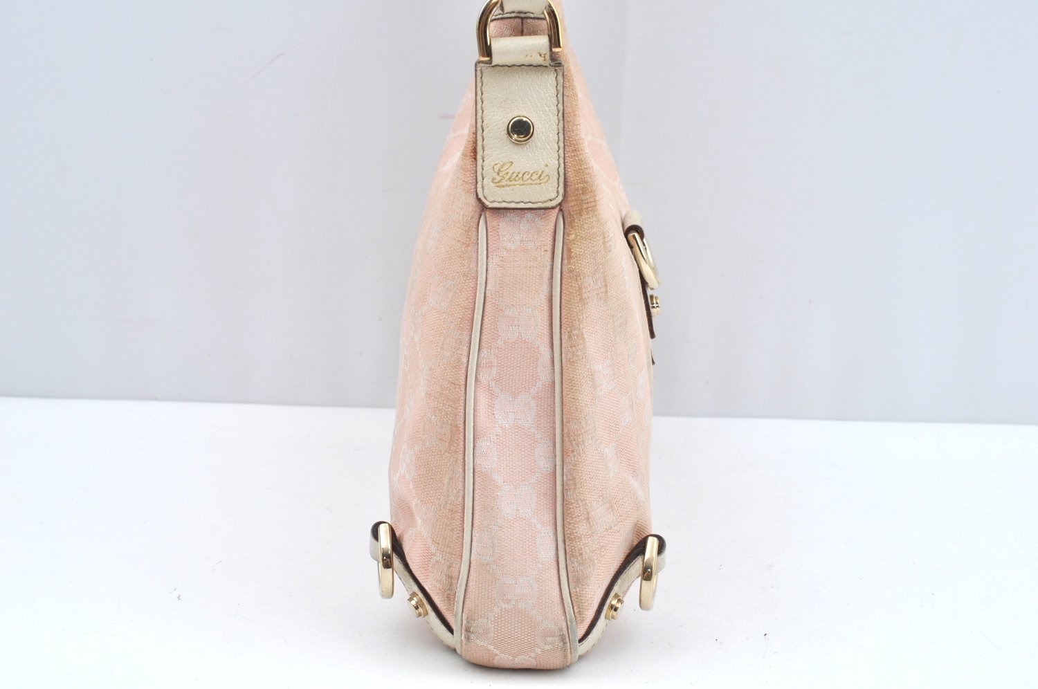 Authentic GUCCI Abbey Shoulder Hand Bag Purse GG Canvas Leather Pink L0553