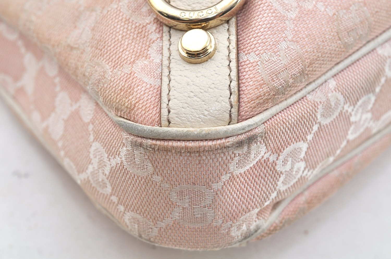 Authentic GUCCI Abbey Shoulder Hand Bag Purse GG Canvas Leather Pink L0553