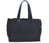 Authentic CHANEL New Travel Line Shoulder Tote Bag Nylon Leather Black L0554
