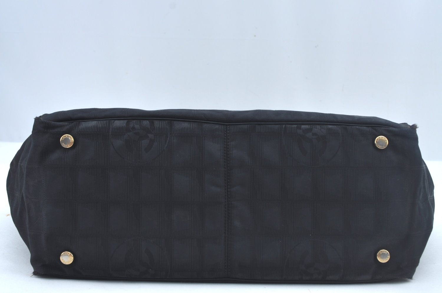 Authentic CHANEL New Travel Line Shoulder Tote Bag Nylon Leather Black L0554