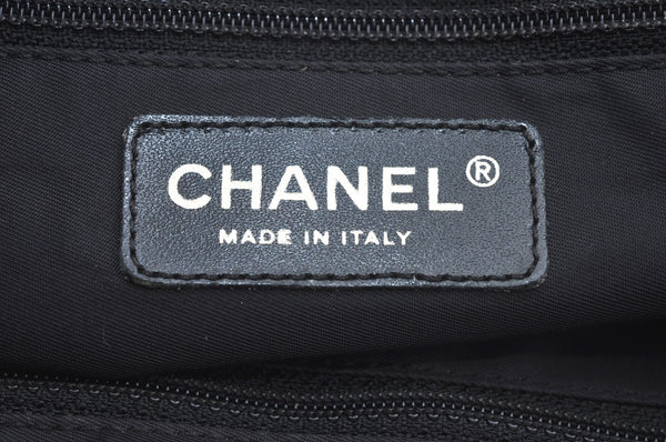 Authentic CHANEL New Travel Line Shoulder Tote Bag Nylon Leather Black L0554