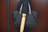 Authentic CHANEL New Travel Line Shoulder Tote Bag Nylon Leather Black L0554