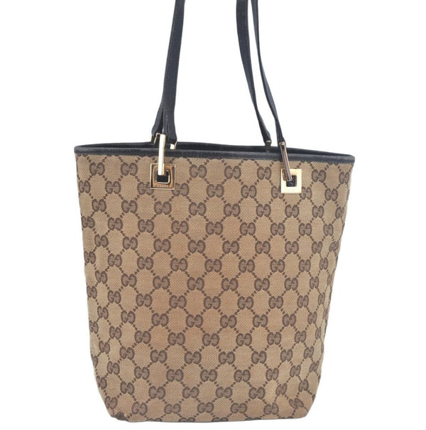 Authentic GUCCI Vintage Hand Tote Bag GG Canvas Leather 0021099 Brown L0557
