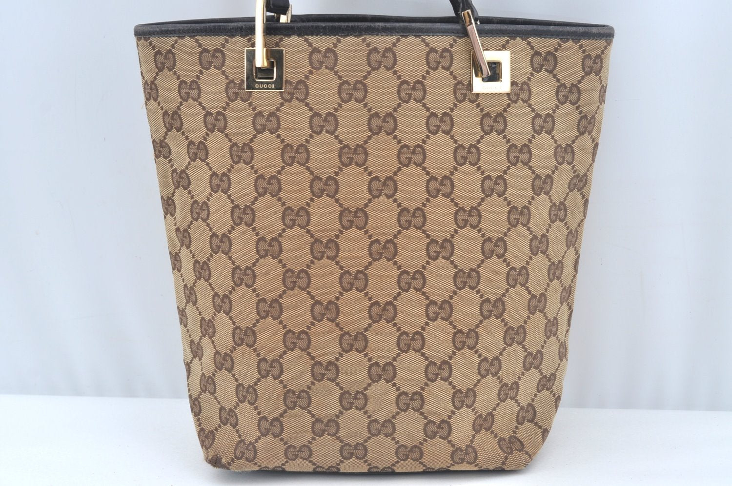 Authentic GUCCI Vintage Hand Tote Bag GG Canvas Leather 0021099 Brown L0557