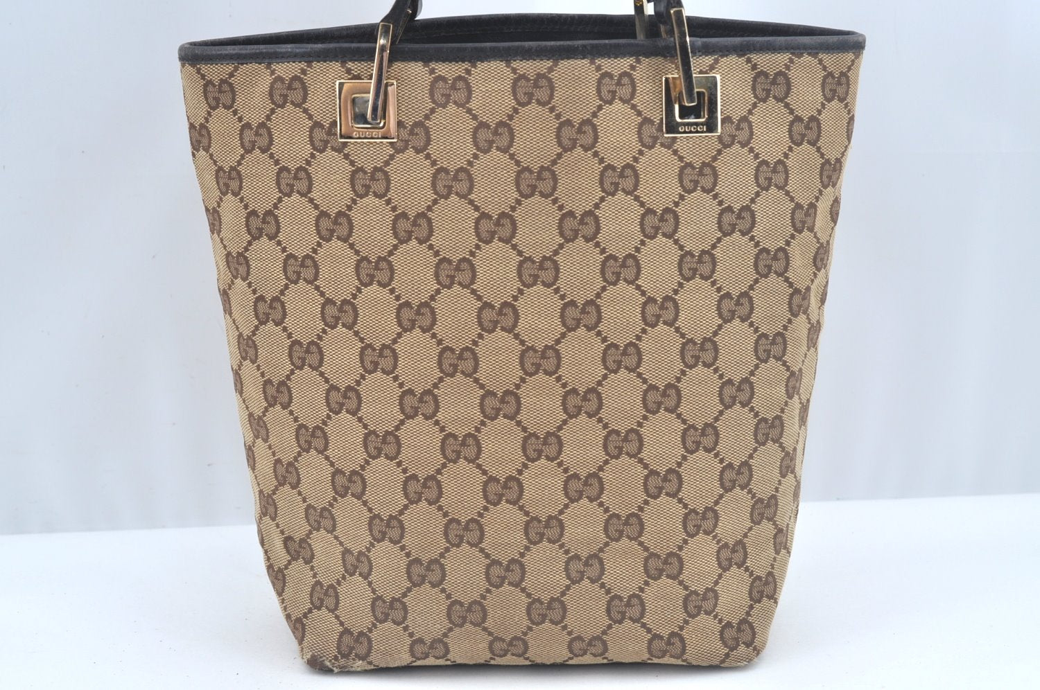 Authentic GUCCI Vintage Hand Tote Bag GG Canvas Leather 0021099 Brown L0557