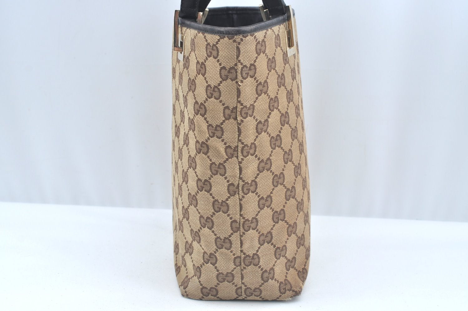 Authentic GUCCI Vintage Hand Tote Bag GG Canvas Leather 0021099 Brown L0557
