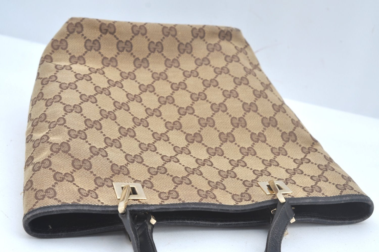 Authentic GUCCI Vintage Hand Tote Bag GG Canvas Leather 0021099 Brown L0557