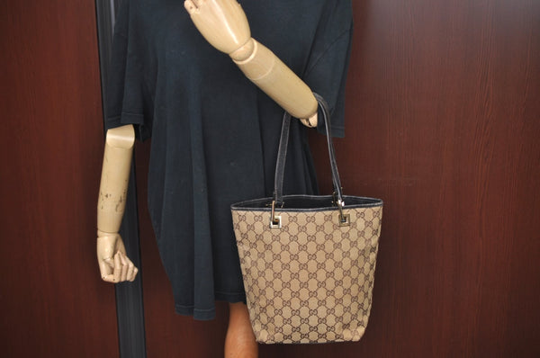 Authentic GUCCI Vintage Hand Tote Bag GG Canvas Leather 0021099 Brown L0557