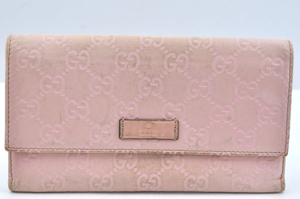 Authentic GUCCI Guccissima GG Leather Long Wallet Purse 203573 Pink L0558