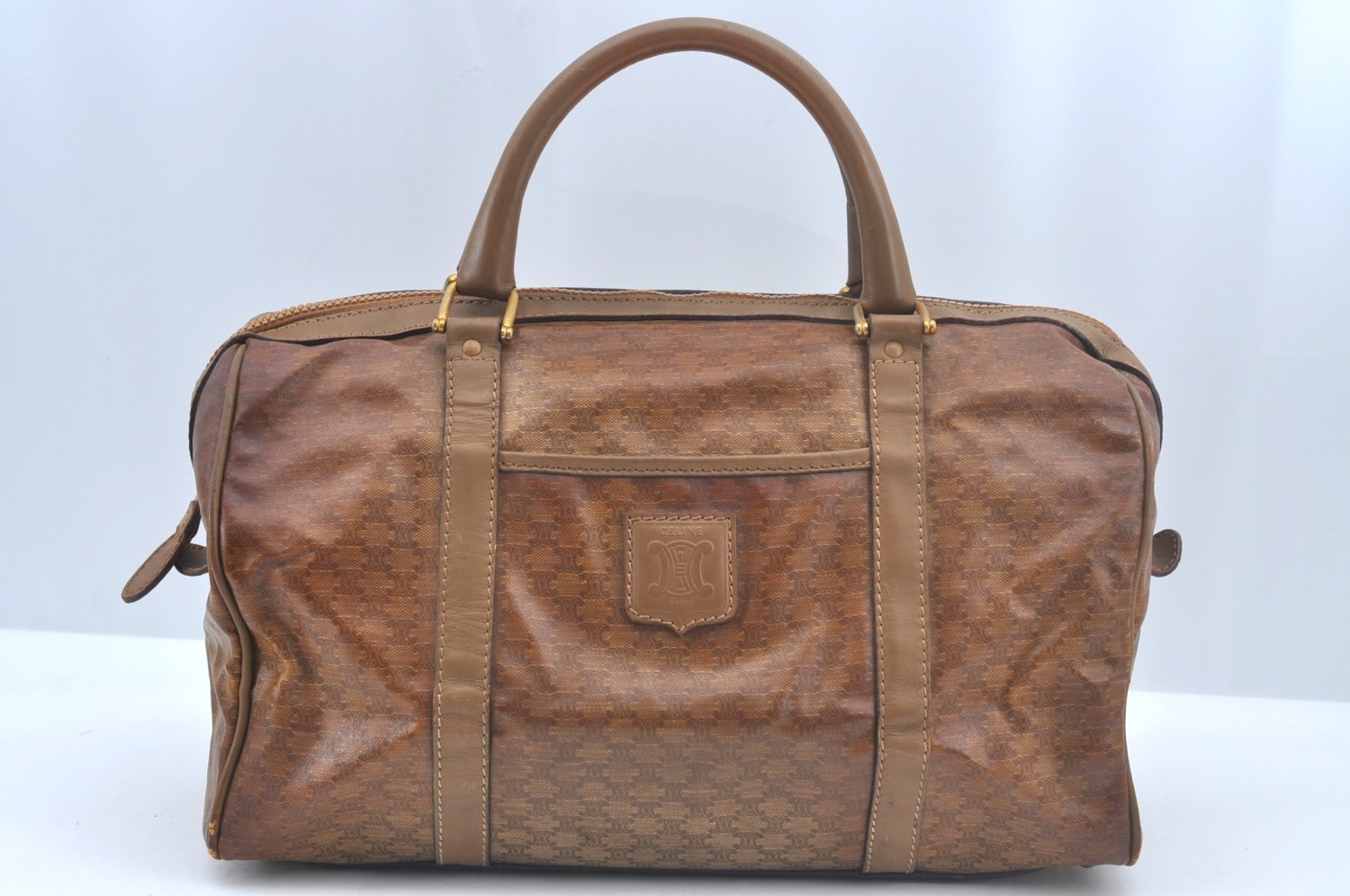 Authentic CELINE Macadam Blason Pattern Hand Bag PVC Leather Brown L0561