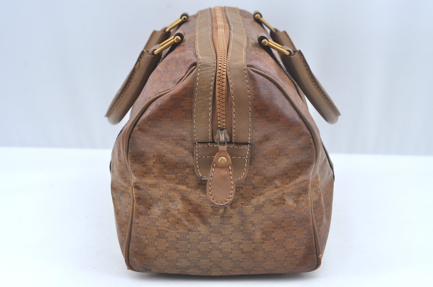 Authentic CELINE Macadam Blason Pattern Hand Bag PVC Leather Brown L0561
