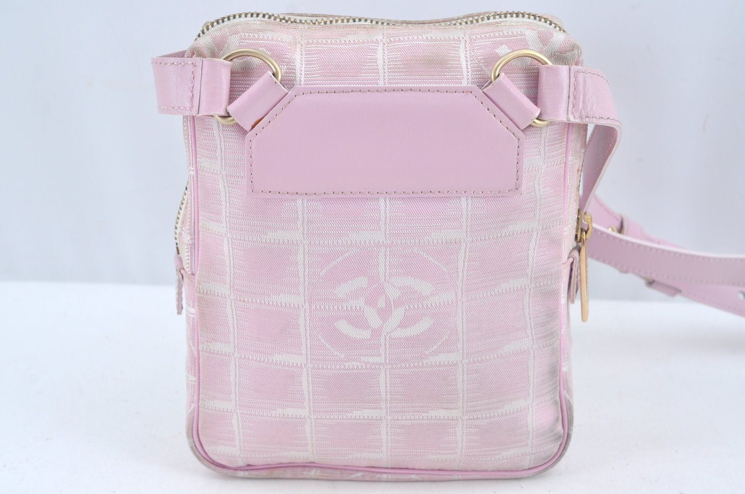 Auth CHANEL New Travel Line Shoulder Cross Body Bag Nylon Leather Pink L0583