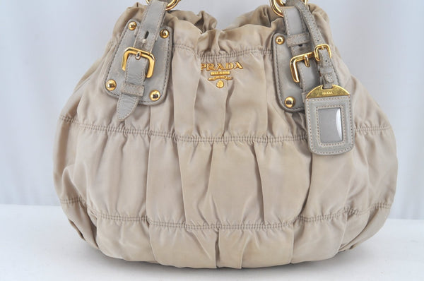 Authentic PRADA Nylon Tessuto Leather 2Way Shoulder Hand Bag Purse Beige L0586