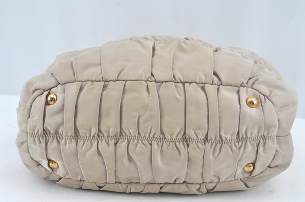 Authentic PRADA Nylon Tessuto Leather 2Way Shoulder Hand Bag Purse Beige L0586