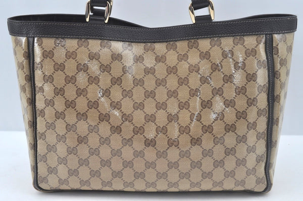 Authentic GUCCI GG Crystal Shoulder Tote Bag PVC Leather Brown L0590