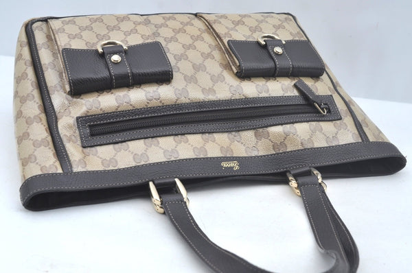 Authentic GUCCI GG Crystal Shoulder Tote Bag PVC Leather Brown L0590