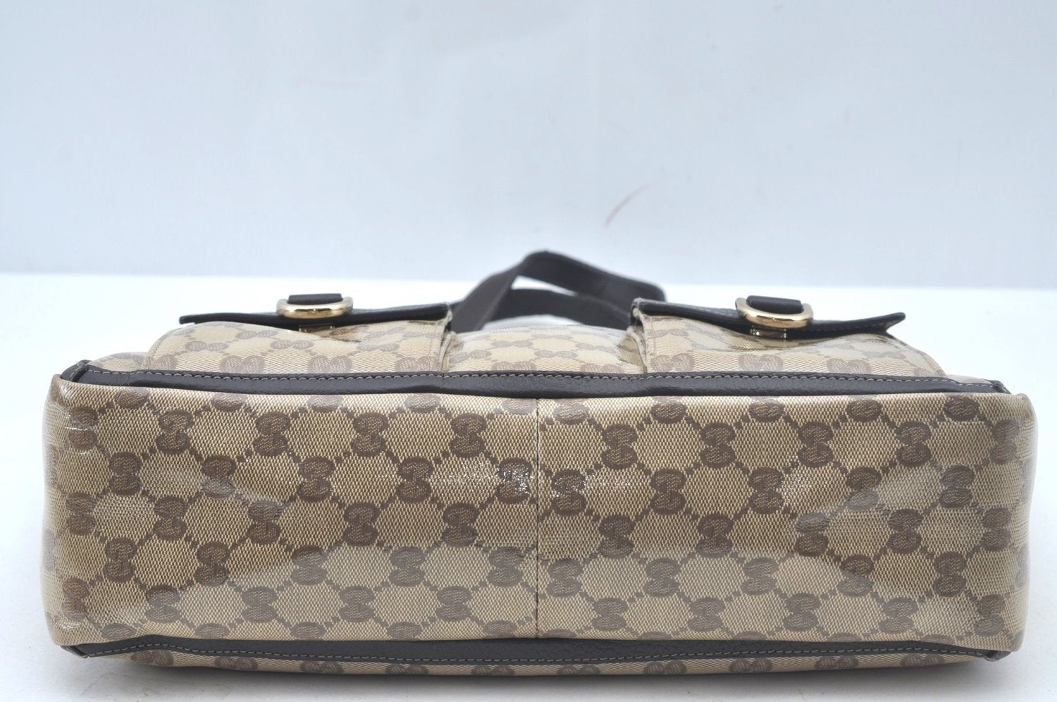 Authentic GUCCI GG Crystal Shoulder Tote Bag PVC Leather Brown L0590