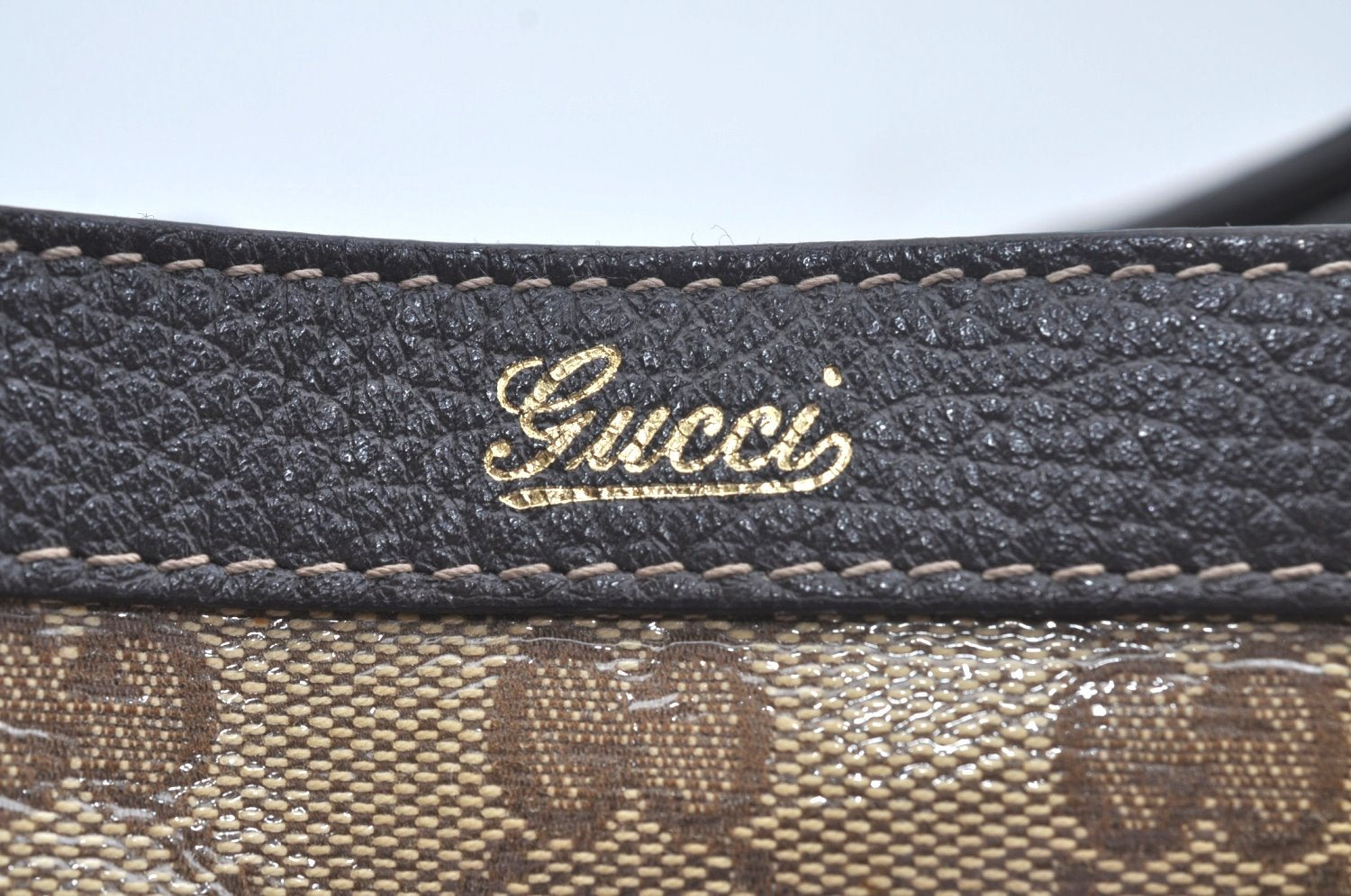 Authentic GUCCI GG Crystal Shoulder Tote Bag PVC Leather Brown L0590